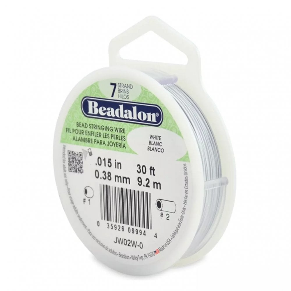 Beadalon 7 Strand Beading Wire 30ft White - Choose Thickness