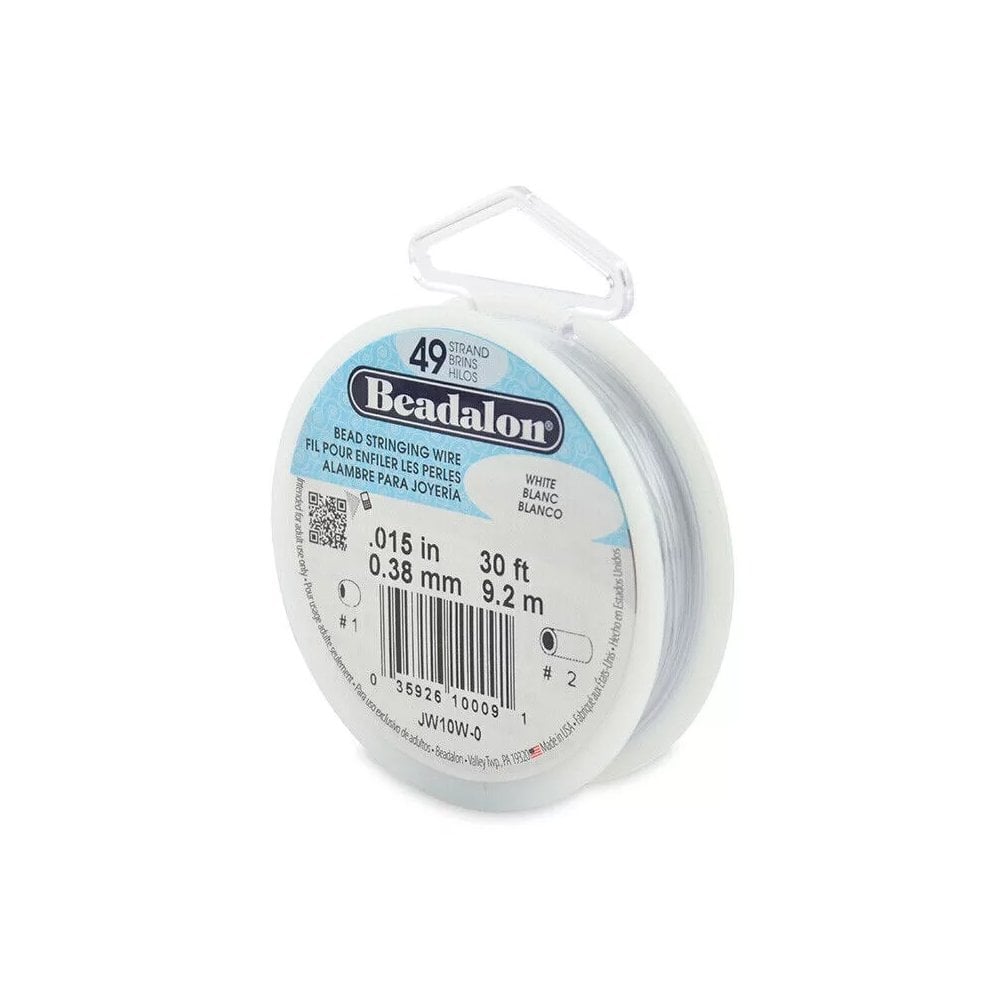 Beadalon 49 Strand Beading Wire 30ft White - Choose Thickness