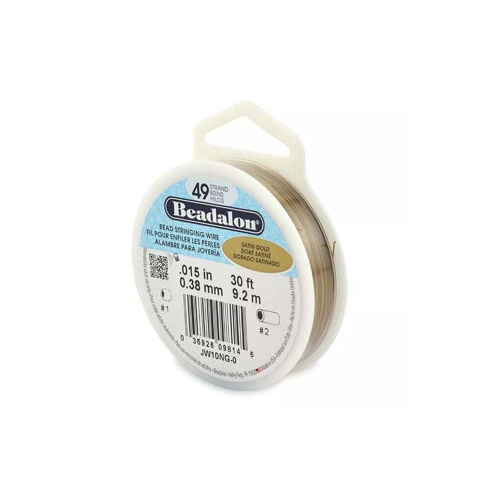 Beadalon 49 Strand Beading Wire 30ft Satin Gold - Choose Thickness