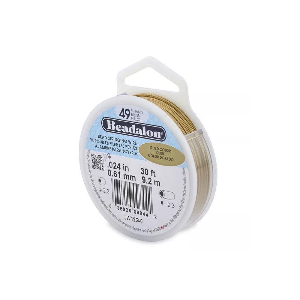 Beadalon 49 Strand Beading Wire 30ft Gold - Choose Thickness