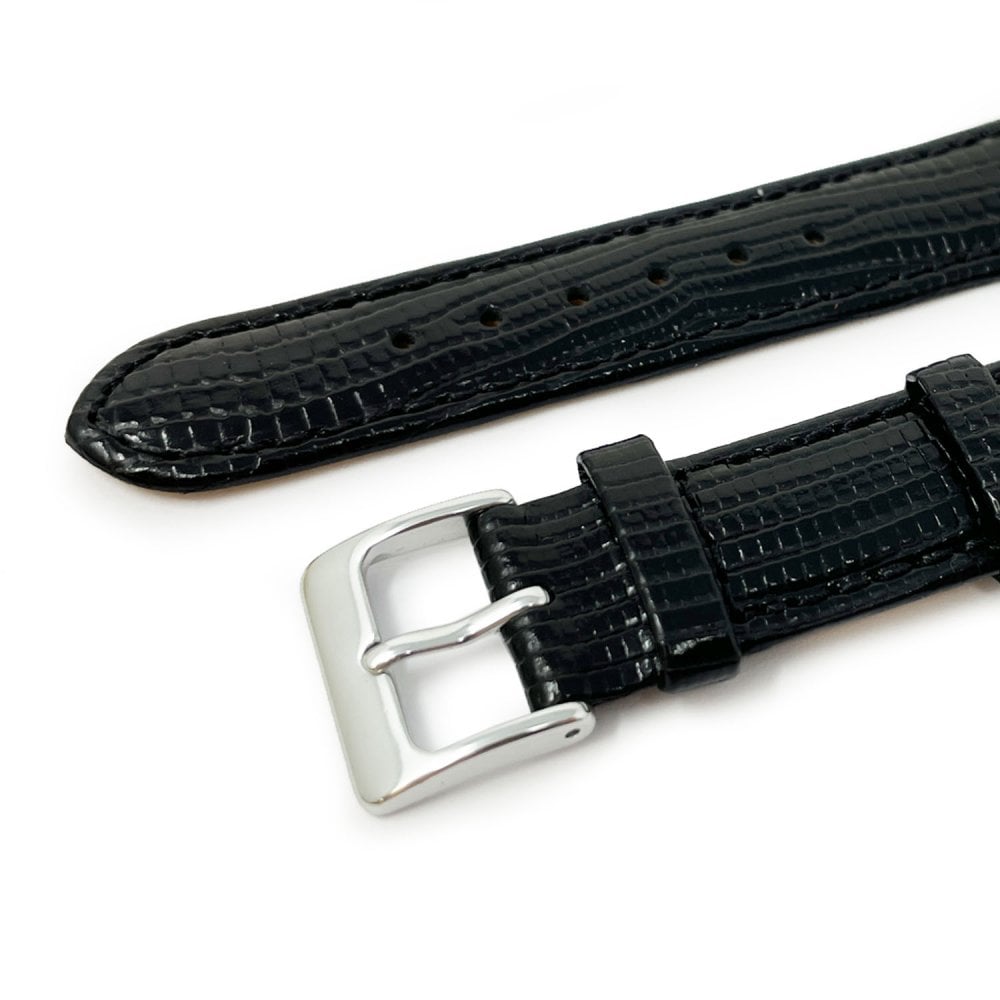 Tejus High Shine Padded Leather Watch Strap, Black