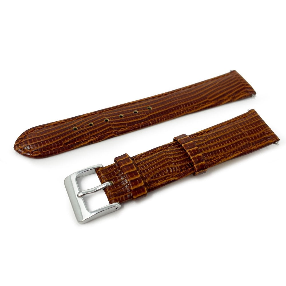 Tejus High Shine Padded Leather Watch Strap, Dark Brown