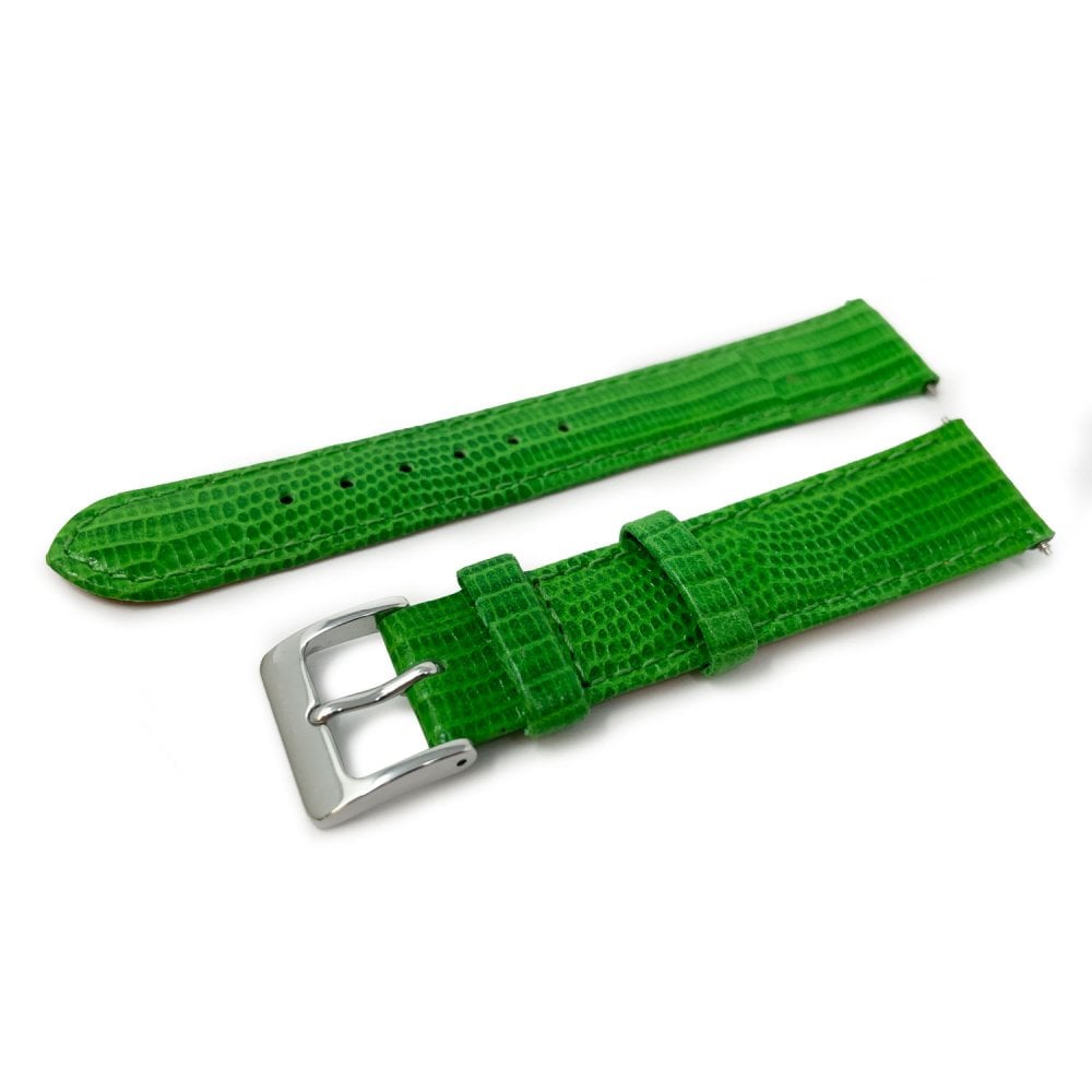 Tejus High Shine Leather Watch Strap, Green