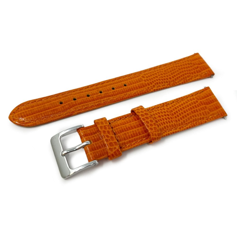 Tejus High Shine Leather Watch Strap, Orange
