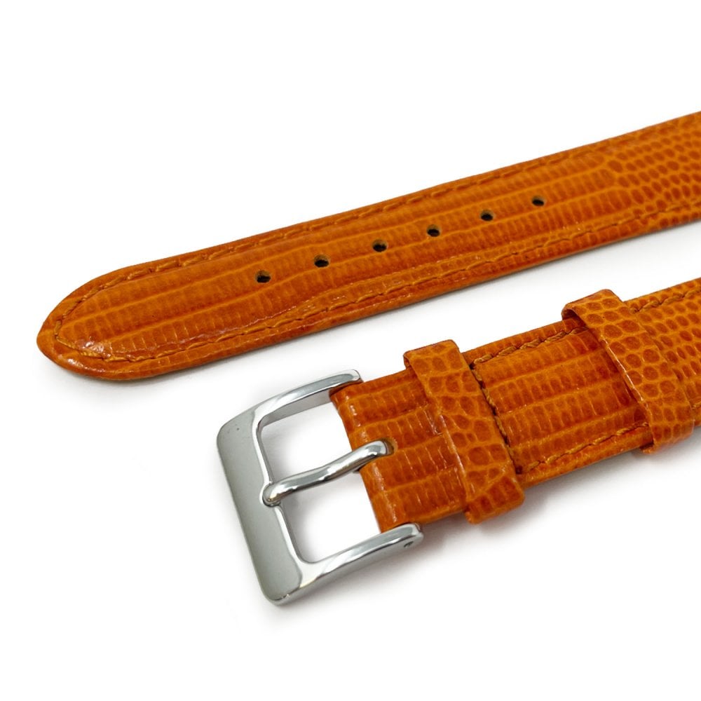 Tejus High Shine Leather Watch Strap, Orange