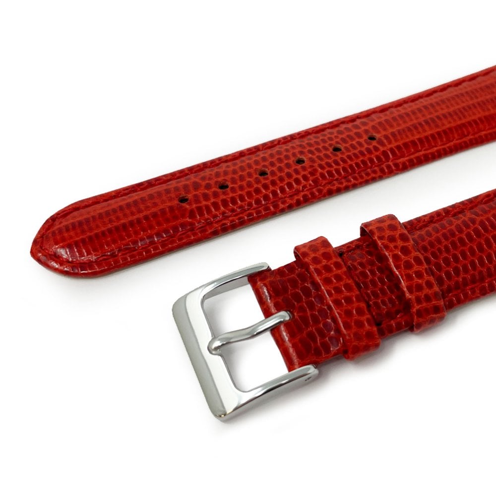 Tejus High Shine Leather Watch Strap, Red