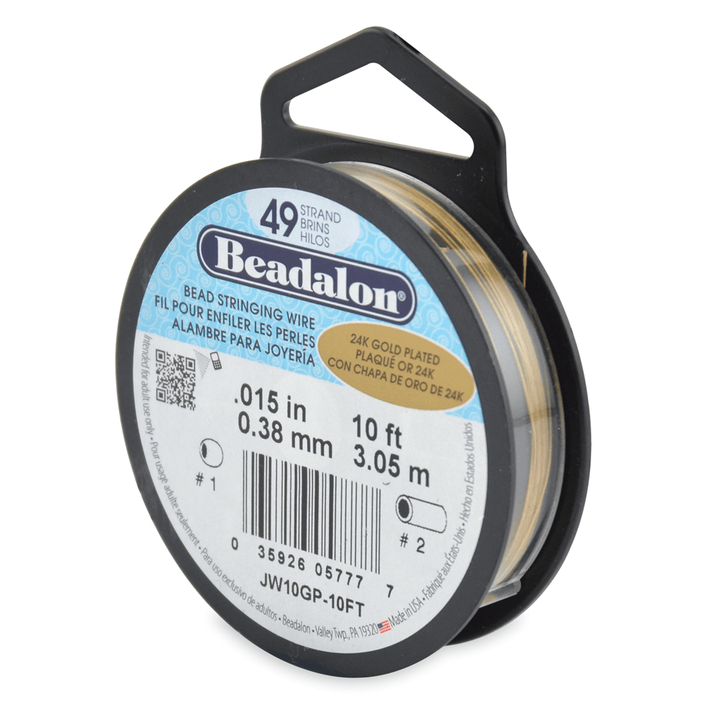 Beadalon 49 Strand Beading Wire 10ft 24k Gold Plated - Choose Thickness