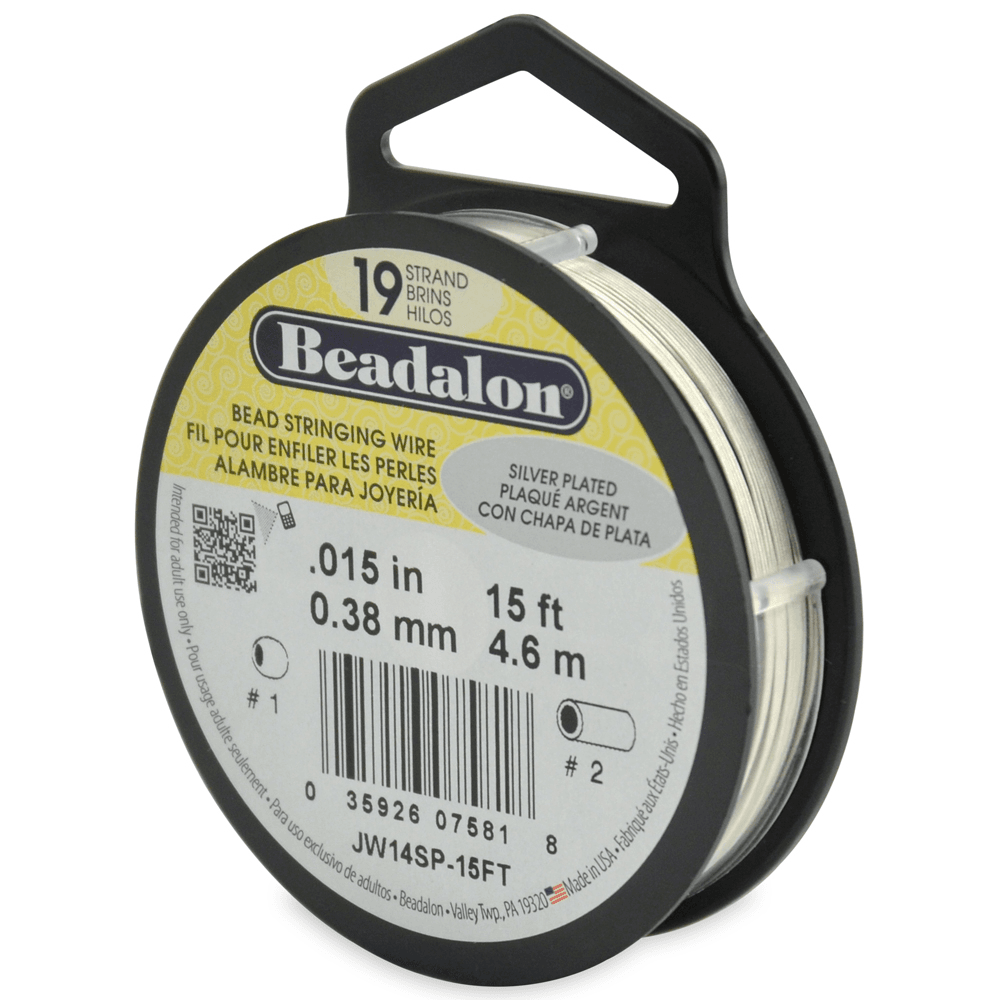 Beadalon 19 Strand Beading Wire 15ft Silver Plated - Choose Thickness