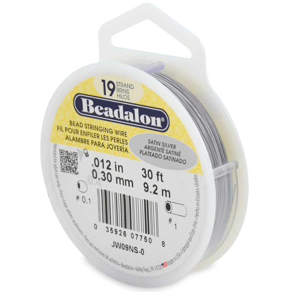 Beadalon 19 Strand Beading Wire 30ft Satin Silver - Choose Thickness