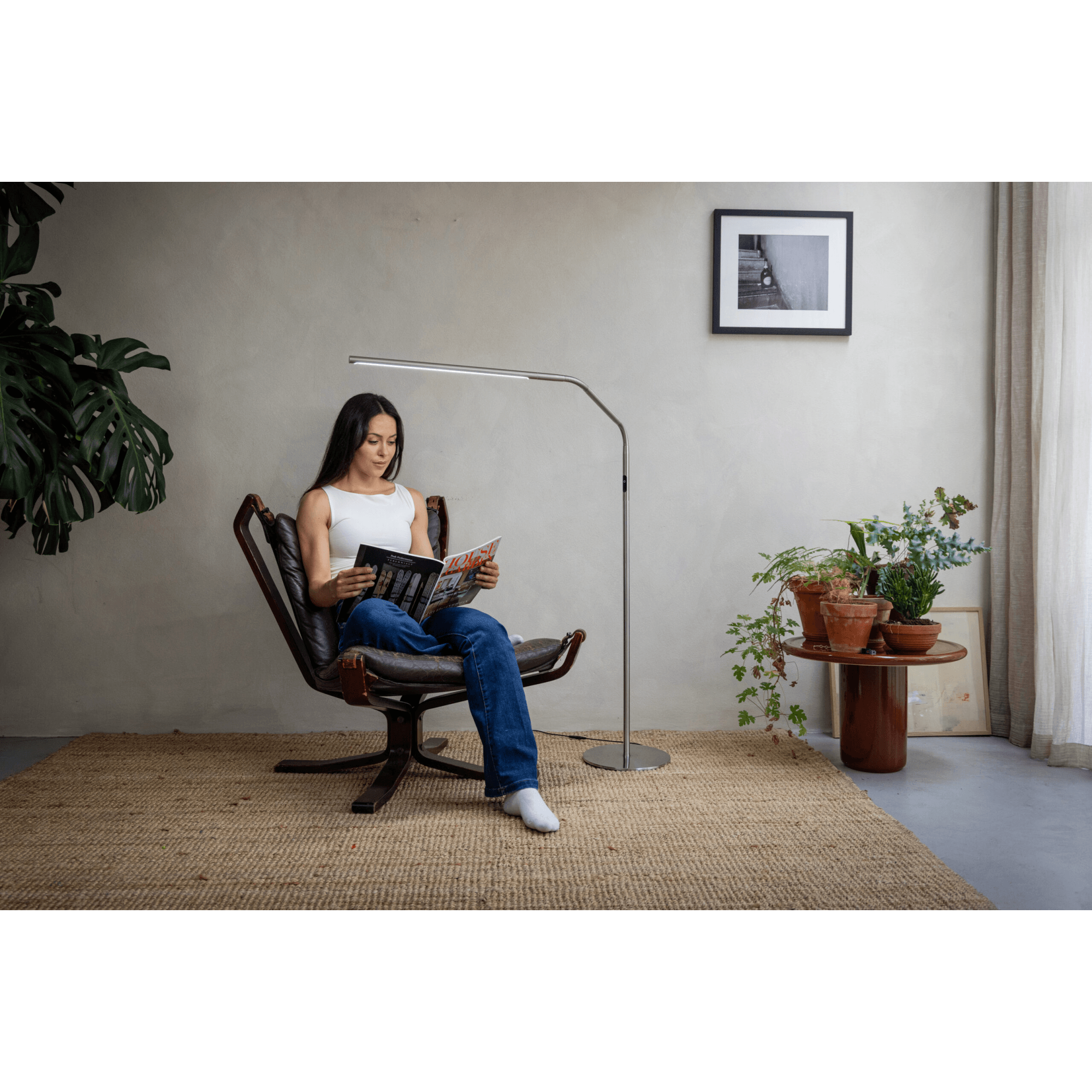 Slimline 4 Floor Lamp Brushed Steel