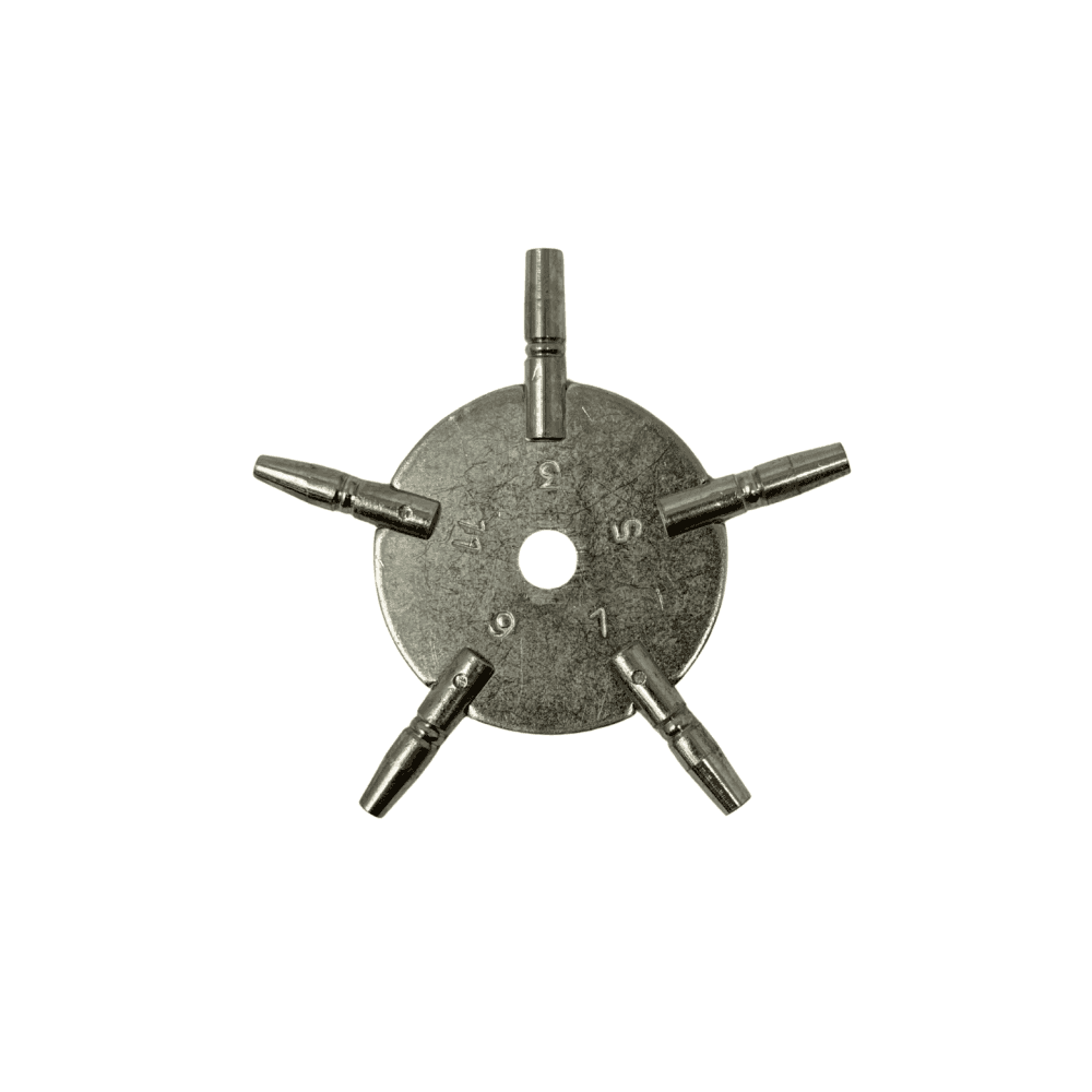 Nickelled Clock Key Spider Sizes 3-11