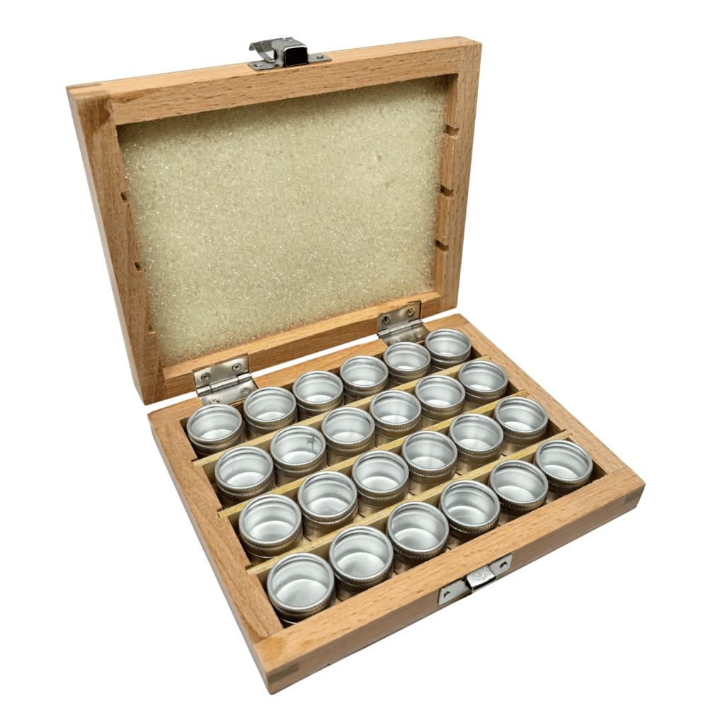 Wooden Storage Box with 24 Aluminium Tins