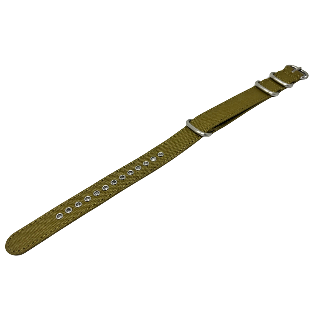 Army Green Canvas 4-Ring Watch Strap, 18mm - 22mm