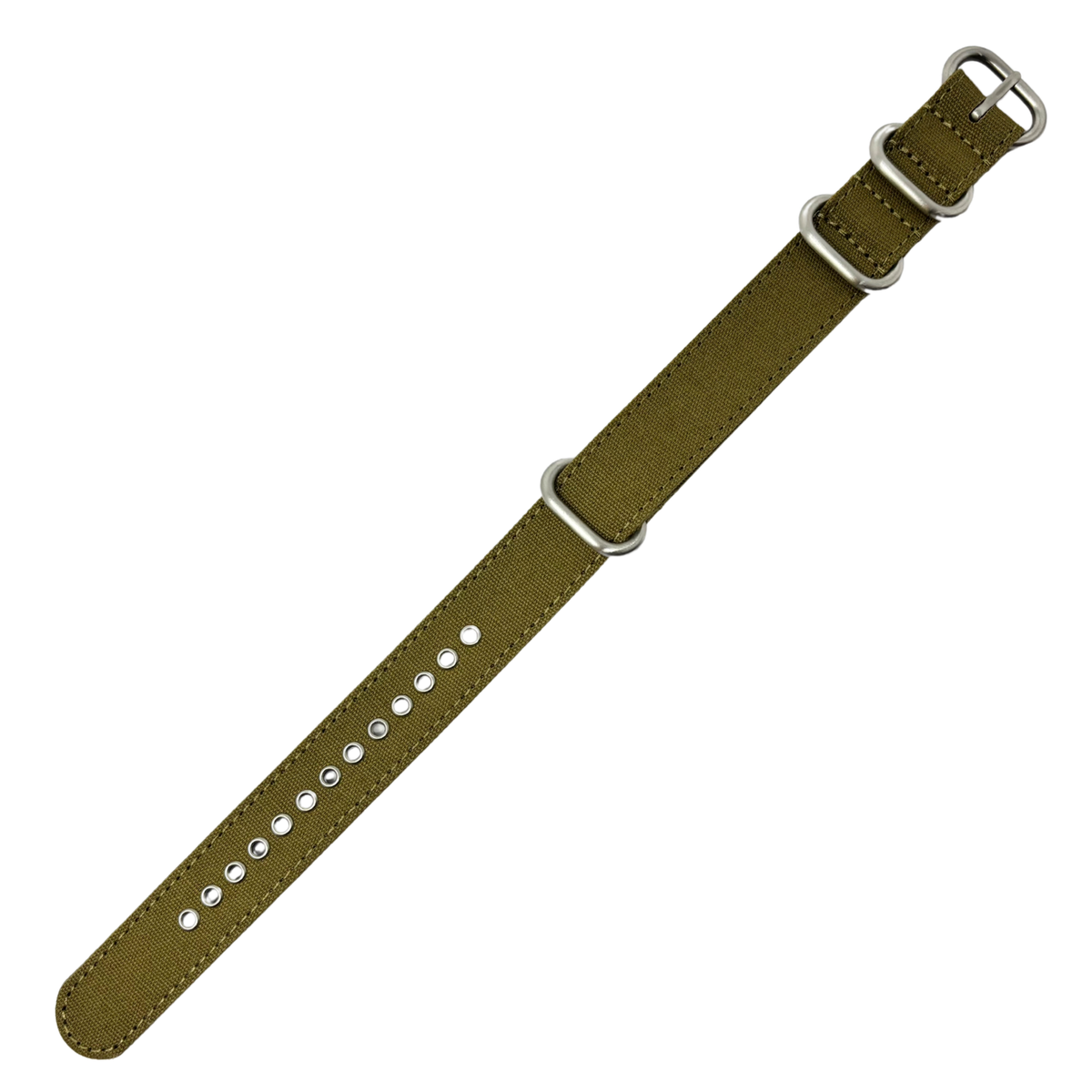 Army Green Canvas 4-Ring Watch Strap, 18mm - 22mm