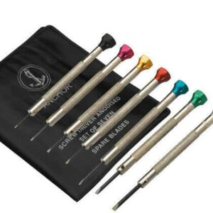 Watchmakers Screw Driver Set Of 7 With Anodised Top With Spare Blades In Pouch 192851934579